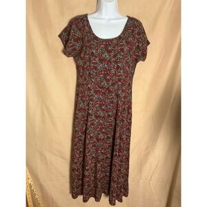 Ulterior Motives Maxi Dress Womens 11/12 Red Floral Good Vintage 90s Rayon Scoop